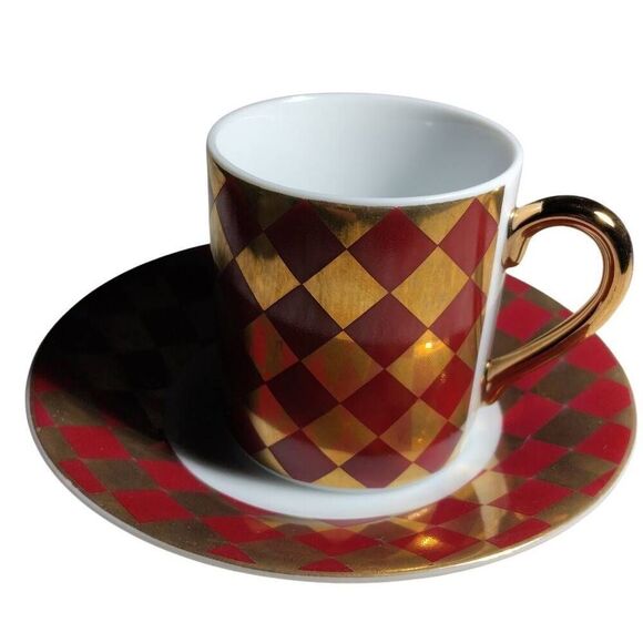 Neiman Marcus Japan Vintage Demitasse Espresso Cup & Saucer Set of 4 Gold Diamon - Picture 4 of 15